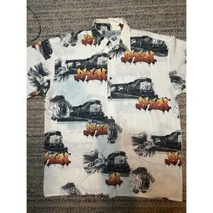 Vintage Rare Up Roc Button Down Shirt Short Sleeve Men's Hip Hop Graffiti Trains